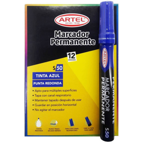 MARCADOR PERMANENTE PTA REDONDA AZUL X12 , ARTEL