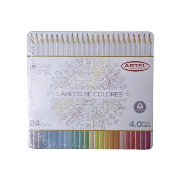 ESTUCHE METALICO CON 24 LAPICES PASTEL, ARTEL