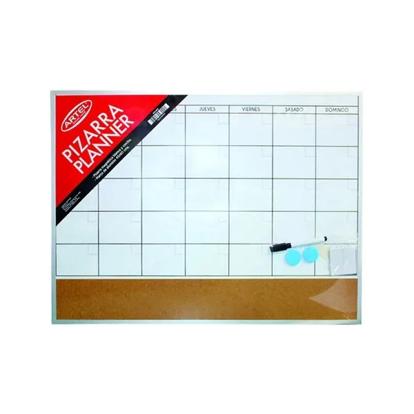 PIZARRA PLANIFICADORA MENSUAL BLANCA Y CORCHO 45X60