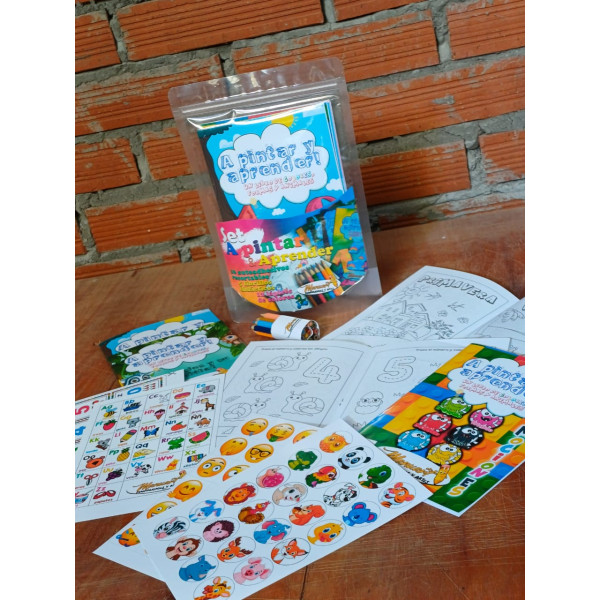 Set Pintar Y Aprende 5 Libros Para Colorear+lapices Y Sticker