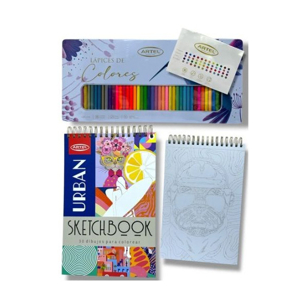 Pack Navideño Libro Para Colorear Artel+1caja metalica de 48 Lapices