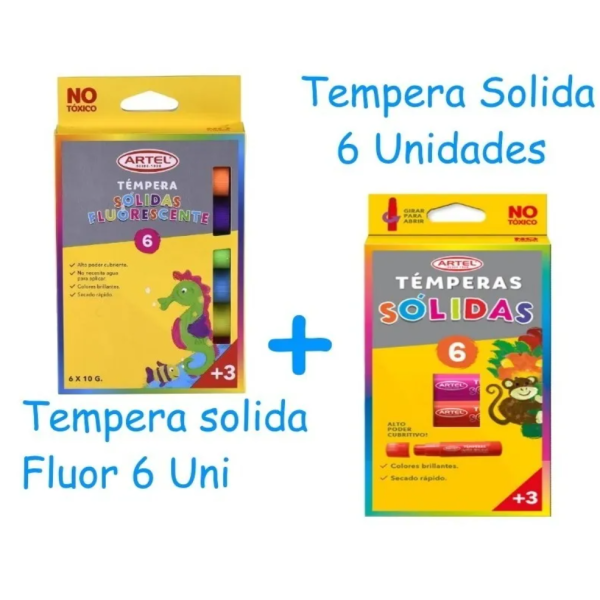 Témpera Sólida 12 Colores 6 Fluor 6 Lisos