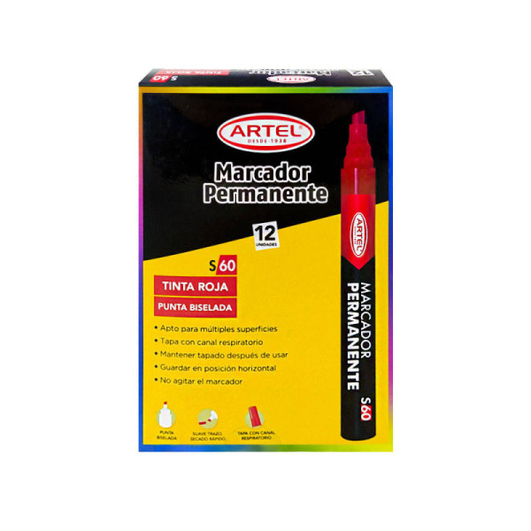 MARCADOR PUNTA BISELADA PERMEMANTE ROJO x12UNI