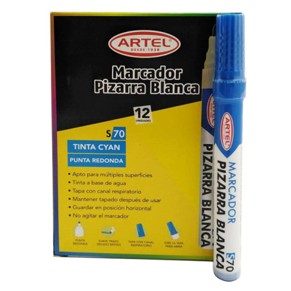 MARCADOR DE PIZARRA PUNTA REDONDA TINTA CYAN x12UNI, ARTEL
