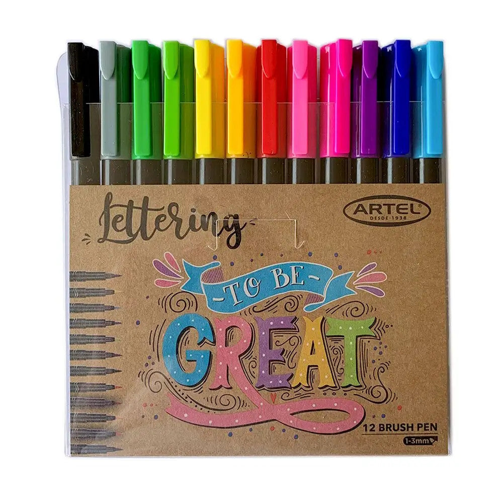 MARCADORES LETTERING 12 COLORES BRUSH PEN 1-3MM ARTEL