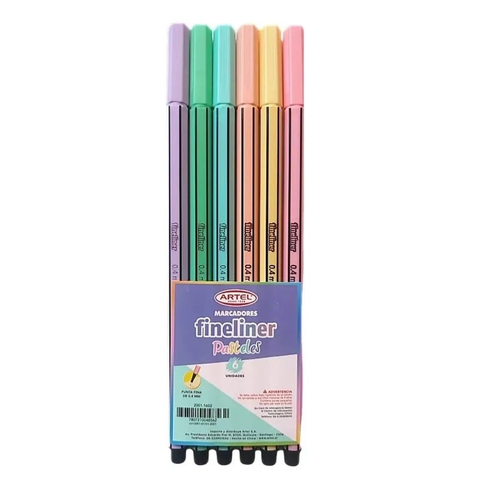 MARCADORES FINELINER PASTELES 6 UNIDADES ARTEL