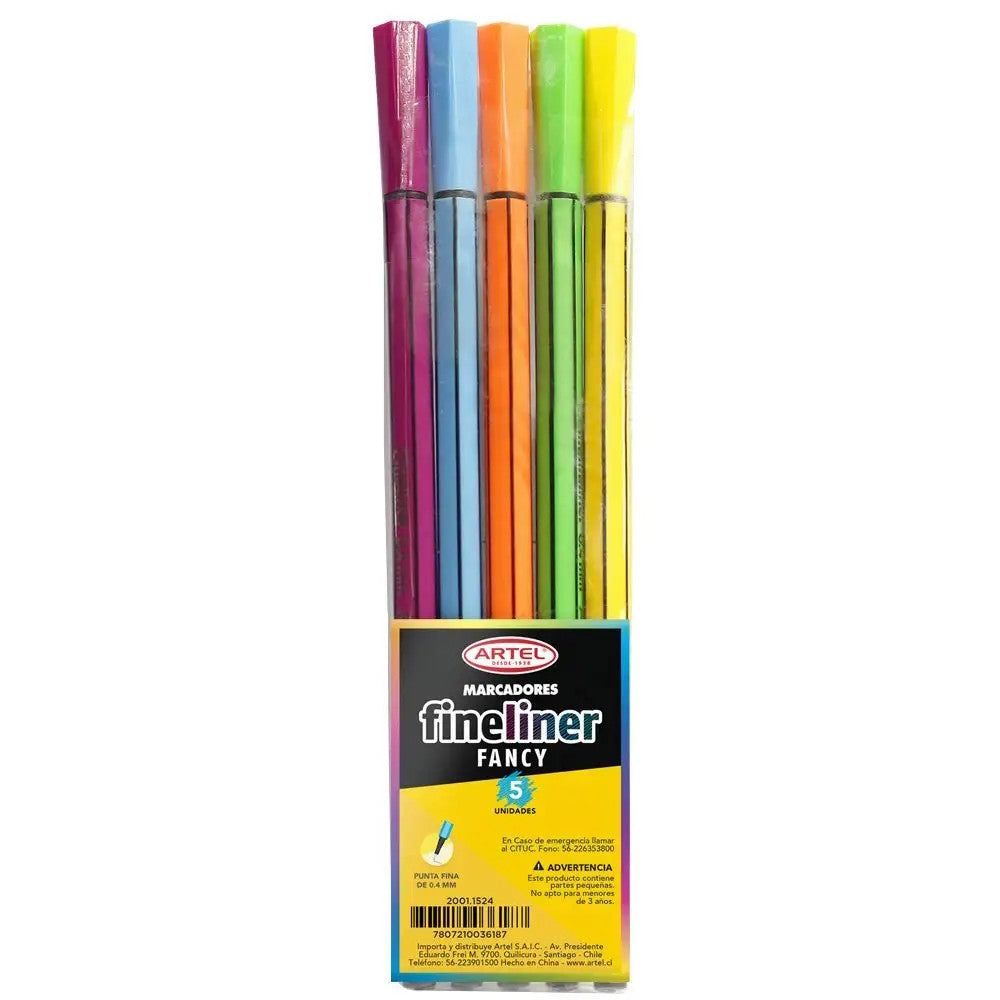 MARCADORES FINELINER FANCY 5 COLORES ARTEL
