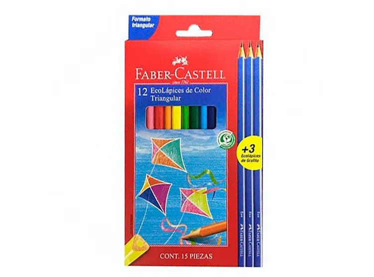 12 ECOLAPICES DE COLORES TRIANGULAR + 3 GRAFITOS FABER- CASTELL