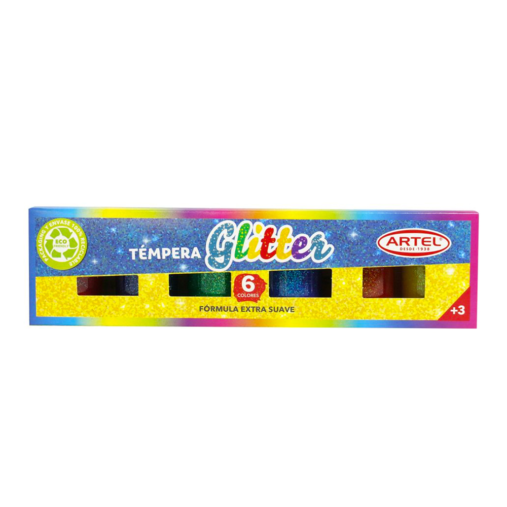 TEMPERAS X6 COLORES GLITTER ARTEL