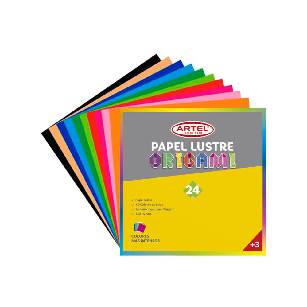 PAPEL LUSTRE ORIGAMI 24 UNI 12 COLORES 16X16CM ARTEL