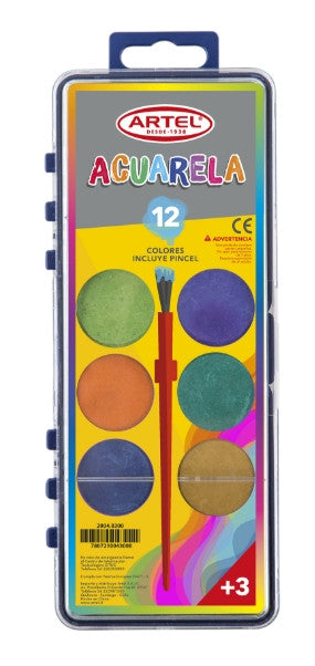 ACUARELA 12 COLORES INCLUYE PINCEL, ARTEL
