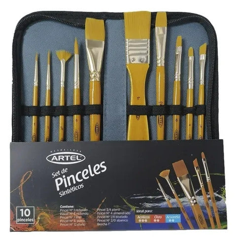 SET DE 10 PINCELES SINTETICOS CON ESTUCHE, ARTEL