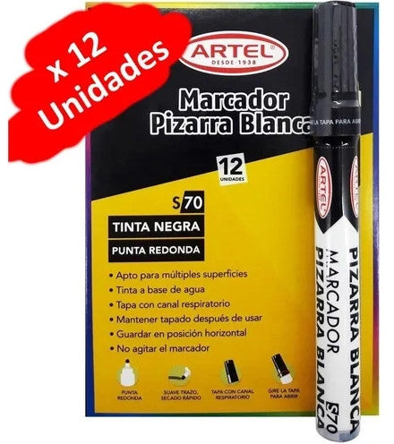 MARCADOR DE PIZARRA PUNTA REDONDA NEGRO x12UNI, ARTEL.