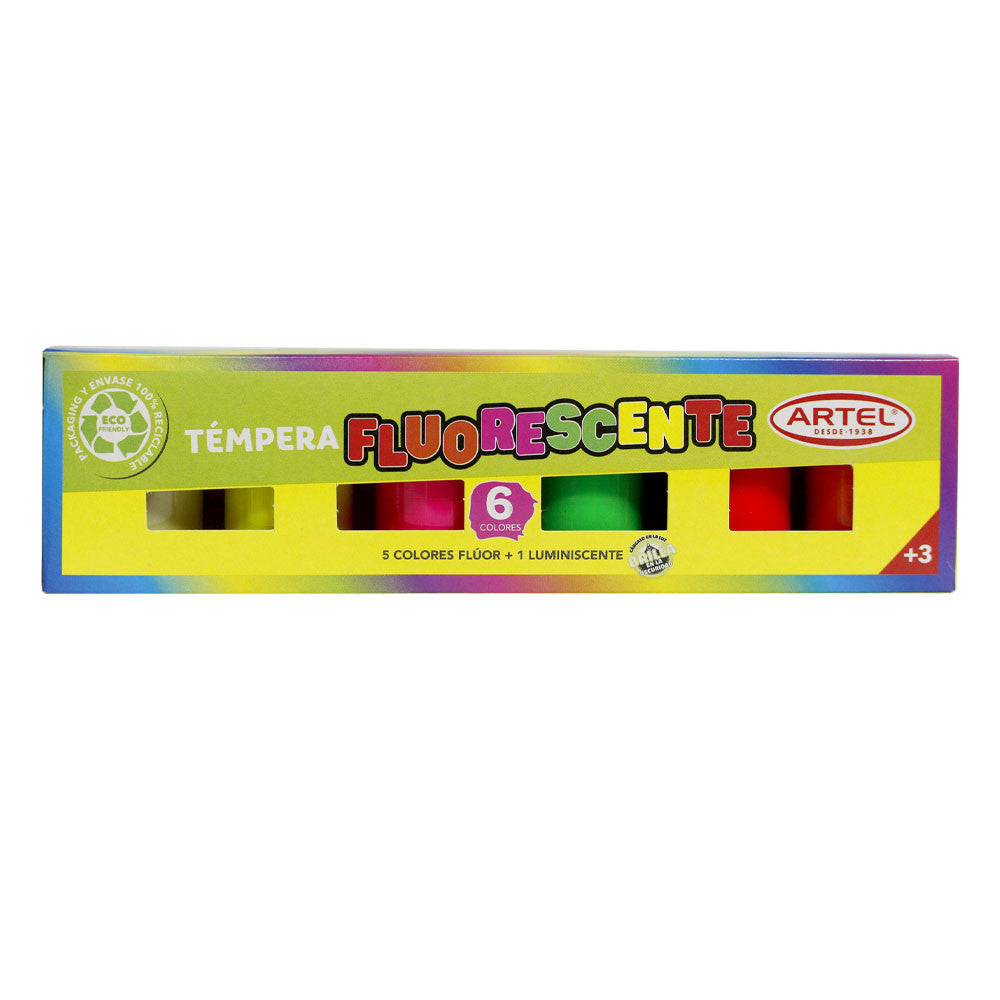 TEMPERAS FLUORESCENTE 6 COLORES ARTEL