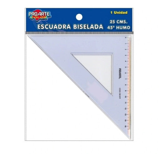 ESCUADRA BISELADA 25CM 45°HUMO, PROARTE