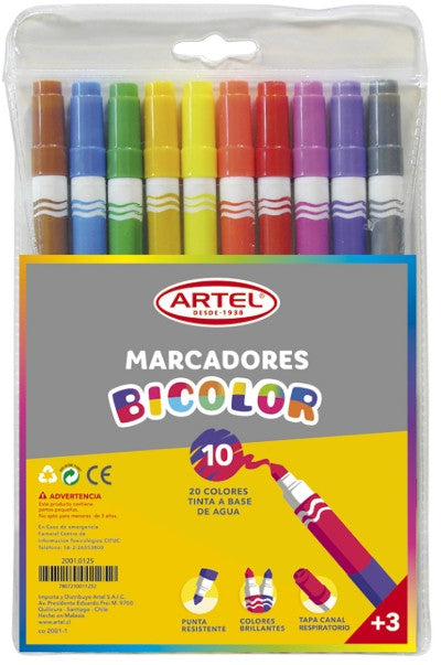 MARCADORES BICOLOR 10UNI 20 COLORES , ARTEL