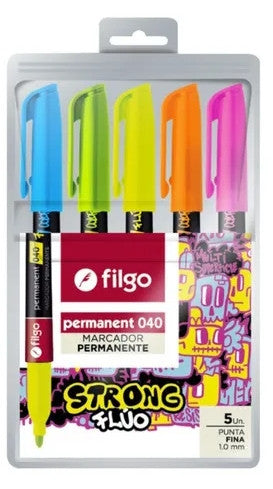 5 MARCADORES PTA FINA 1.0MM NEON , FILGO