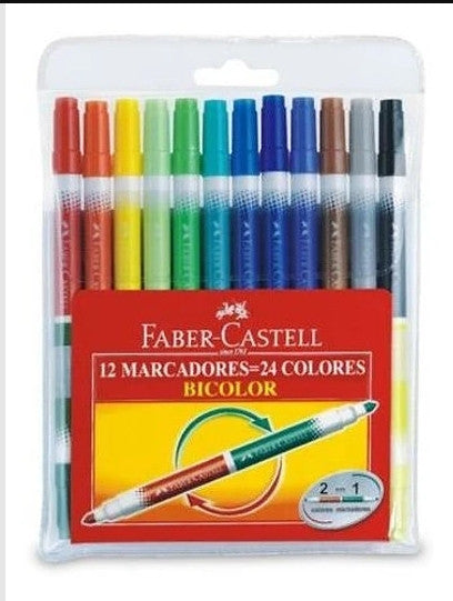 12 MARCADORES 24 COLORES BICOLOR, FABER-CASTELL