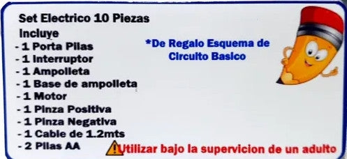 Kit Circuito Eléctrico Escolar 8 Piezas + 2 Pilas