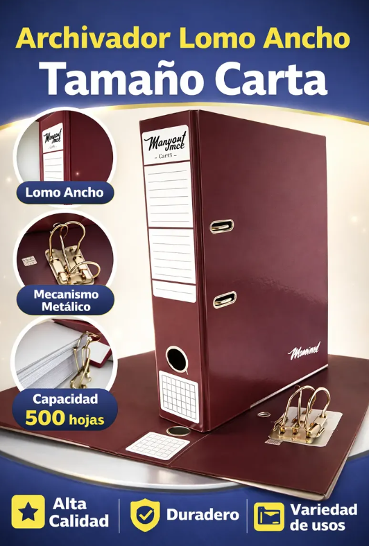 Archivador Carta Lomo Ancho Manuart Burdeo