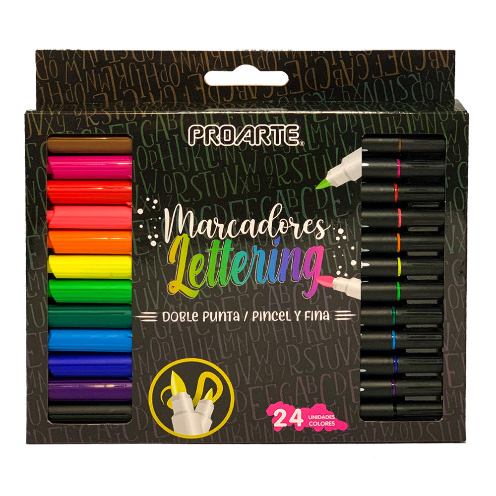 MARCADORES DOBLE PUNTA 24 COLORES PROARTE