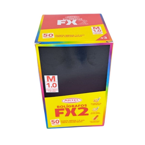 BOLIGRAFOS FX2 50UNI PUNTA MEDIA 1.0MM ROJO,ARTEL