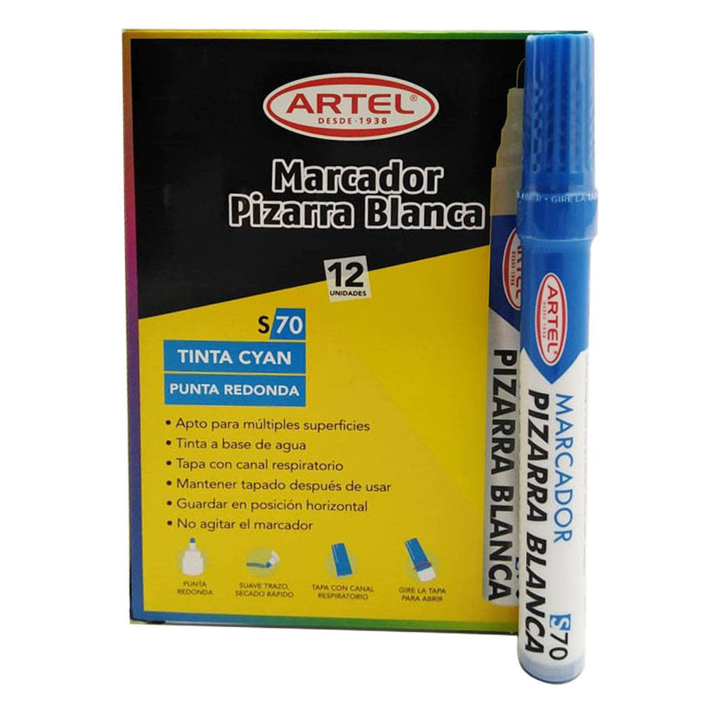 MARCADOR DE PIZARRA PUNTA REDONDA TINTA CYAN x12UNI, ARTEL