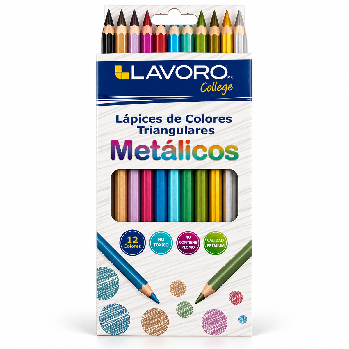 Lápices Triangulares Metálicos Largo 12 Colores Lavoro