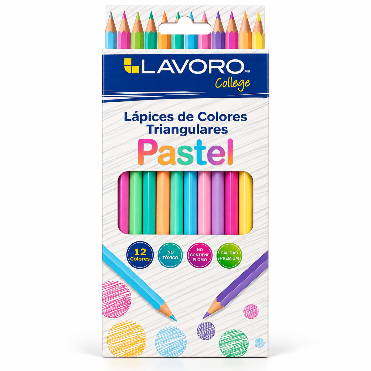Lápices Triagulares Largo Pastel 12 Colores