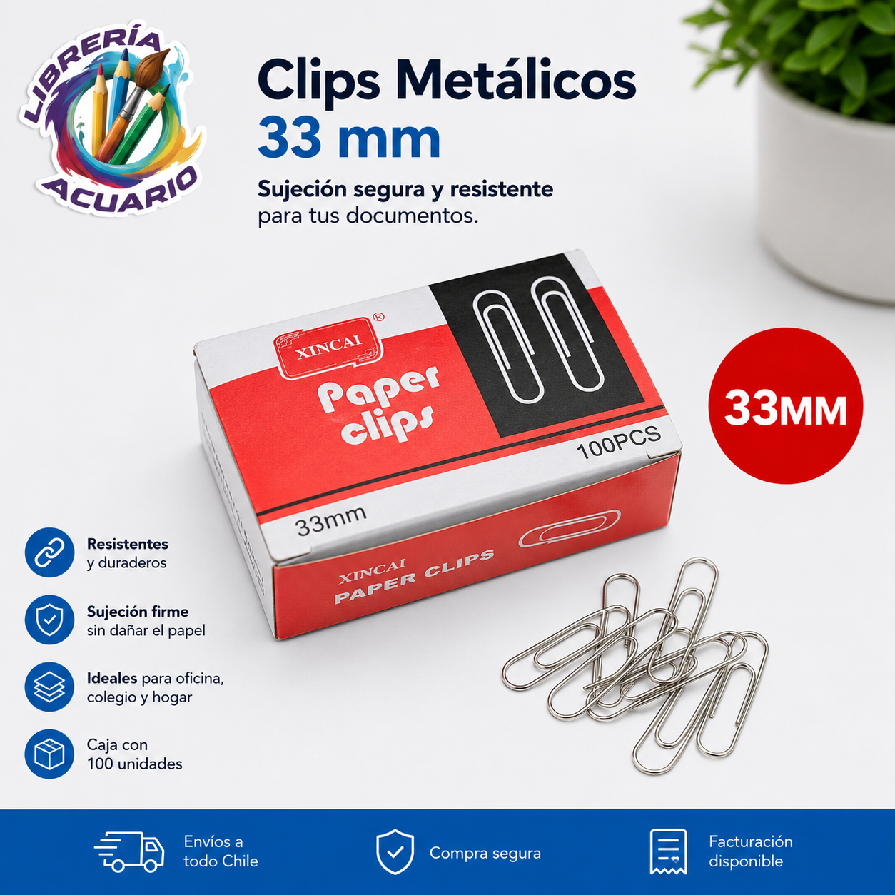CLIPS METALICOS 33MM X 100UNI