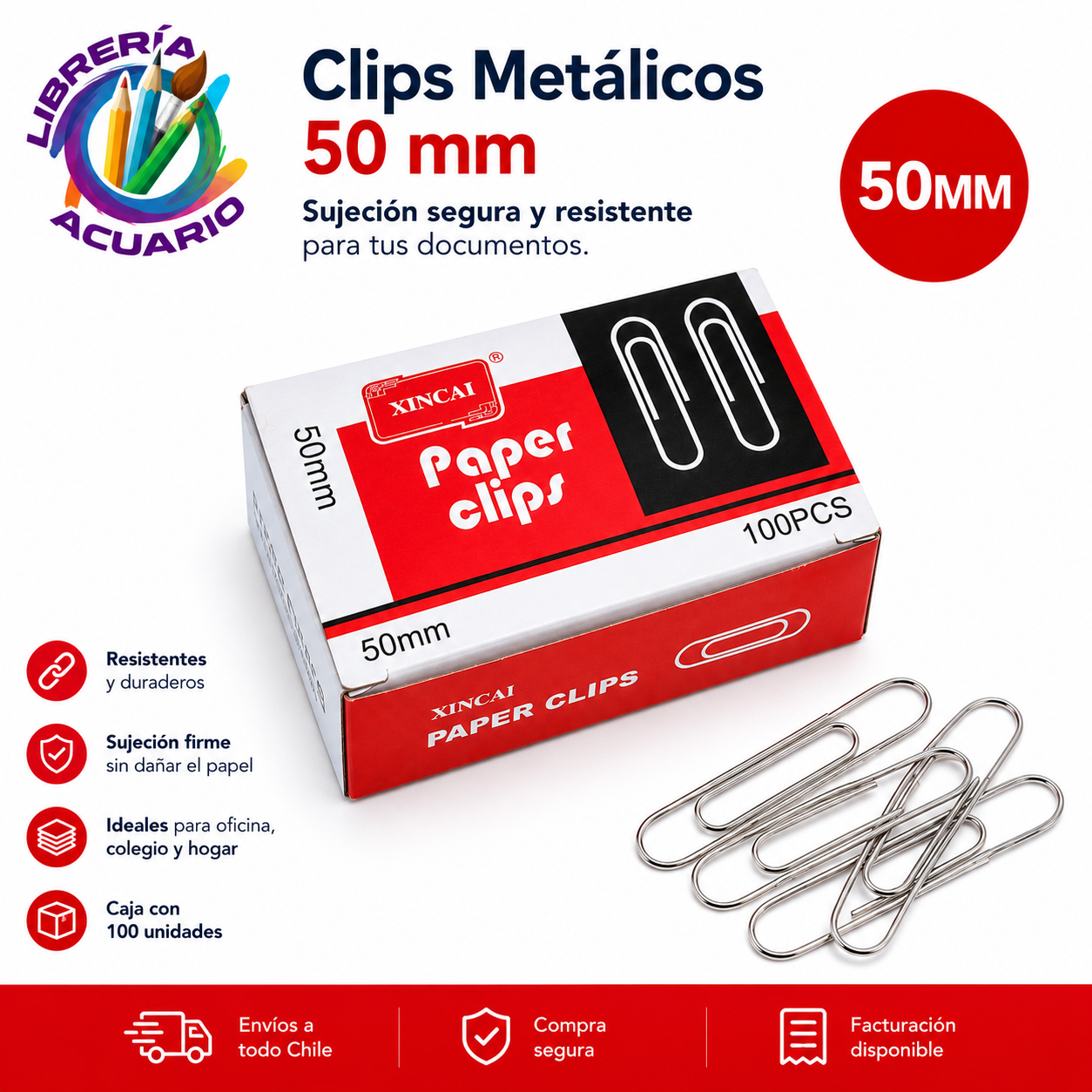 CLIPS METALICO 50MM X100 UNIDADES