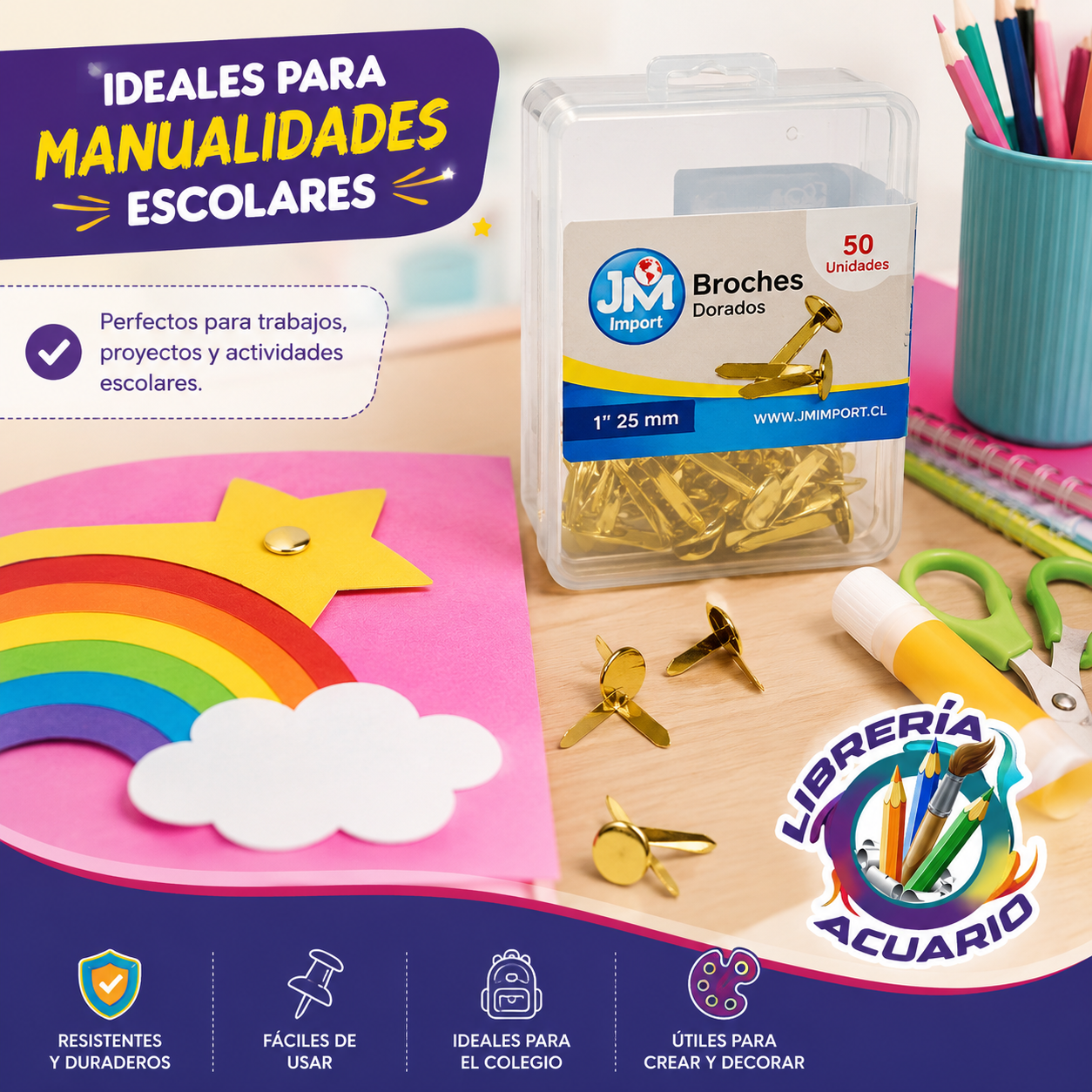 BROCHES MARIPOSA 25MM X50 UNIDADES JM