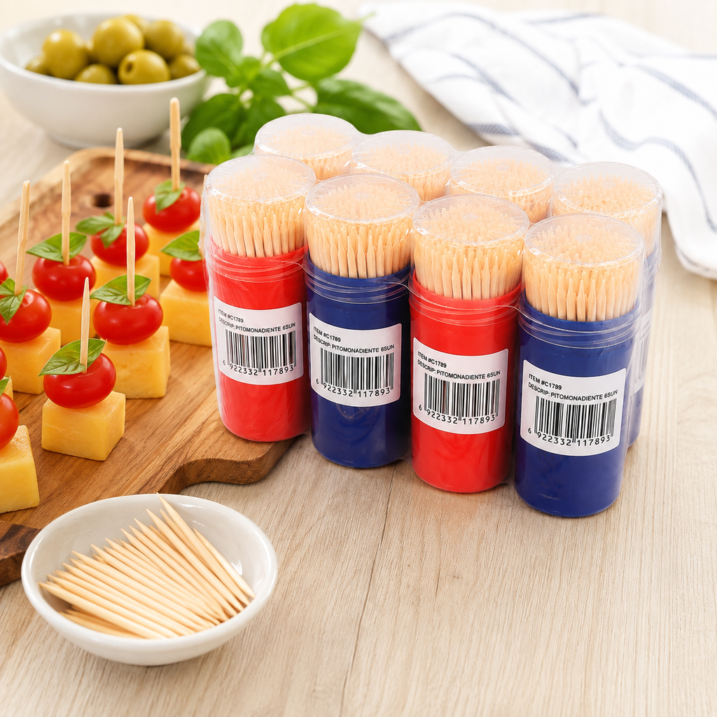 Mondadientes de Madera – Pack 12 Frascos x 90 Unidades