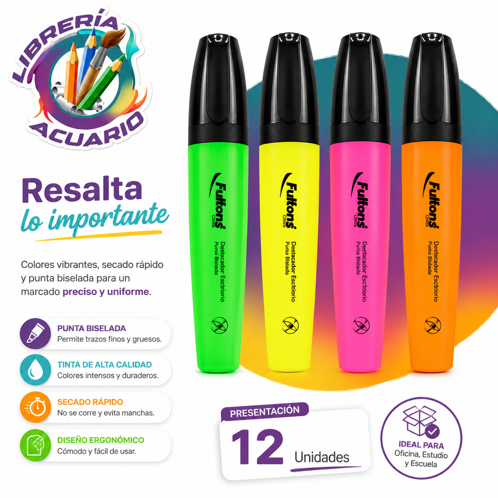 Destacador Punta Biselada Fultons x12