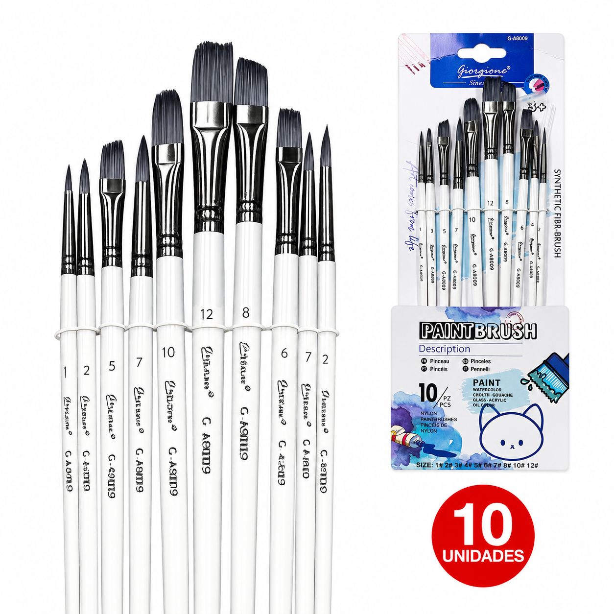 Set de 10 Pinceles Sintéticos para Pintura