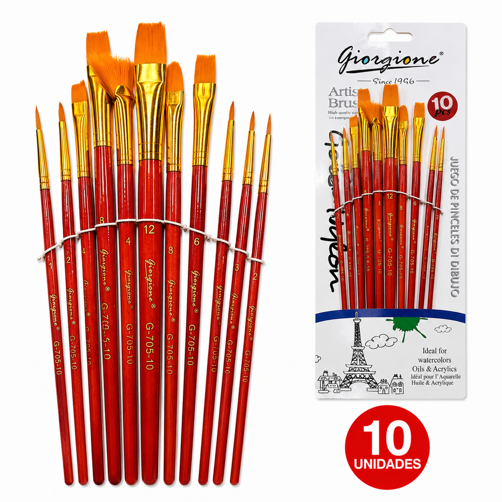 Set de 10 Pinceles Sintéticos para Pintura