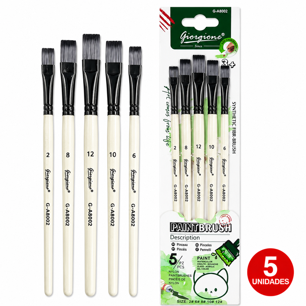 Set 5 Pinceles Planos Sinteticos