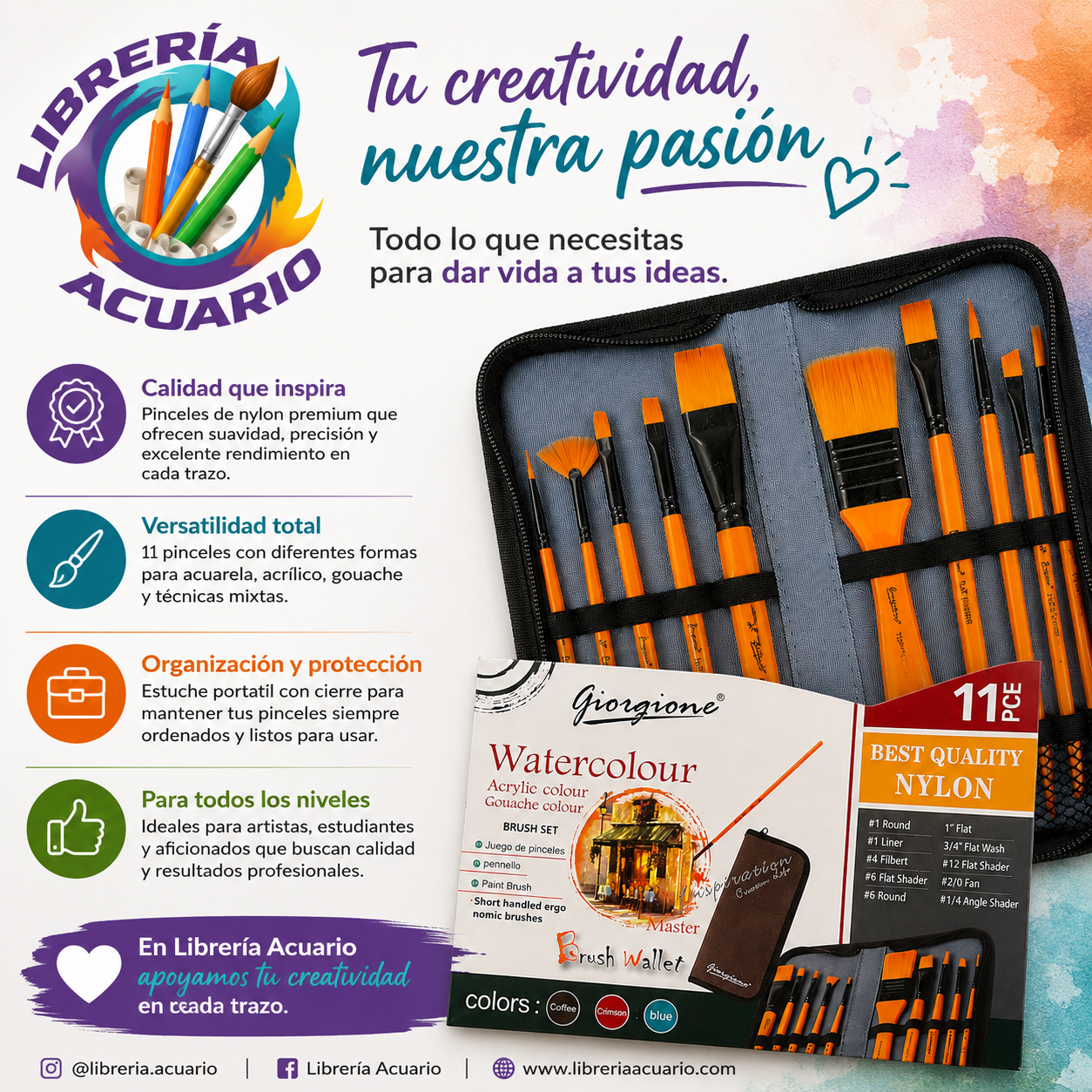 Set de Pinceles Acuarela con estuche