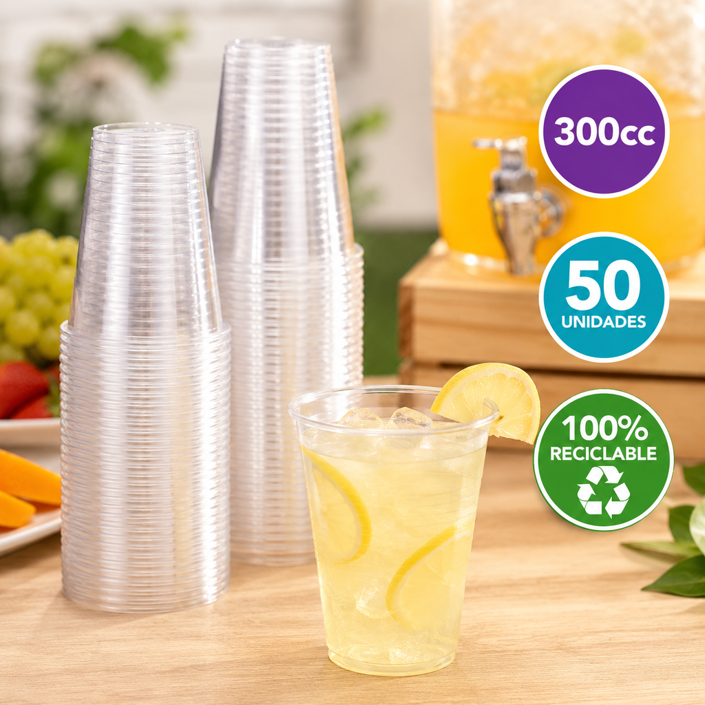 Vasos plásticos transparentes 300 cc 50 unidades