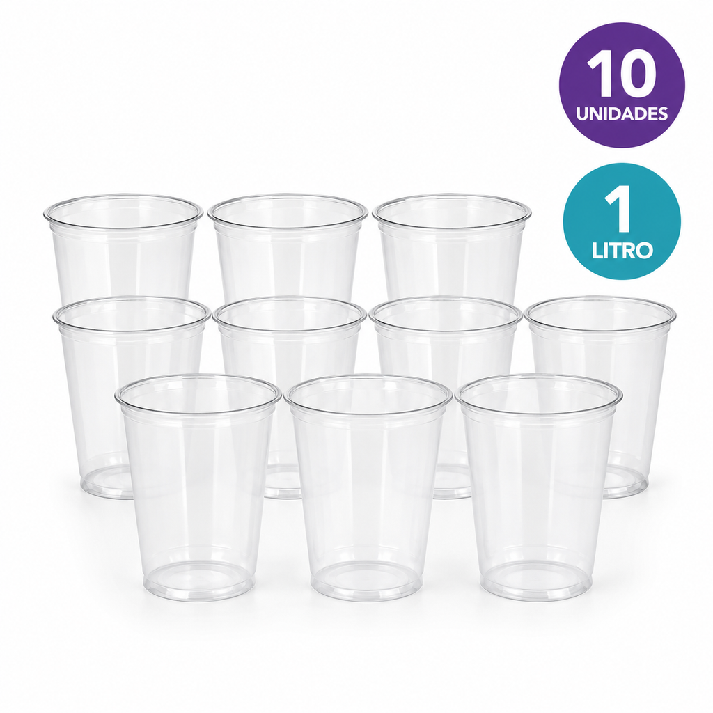 Vasos plásticos transparentes 1000 cc 10 unidades