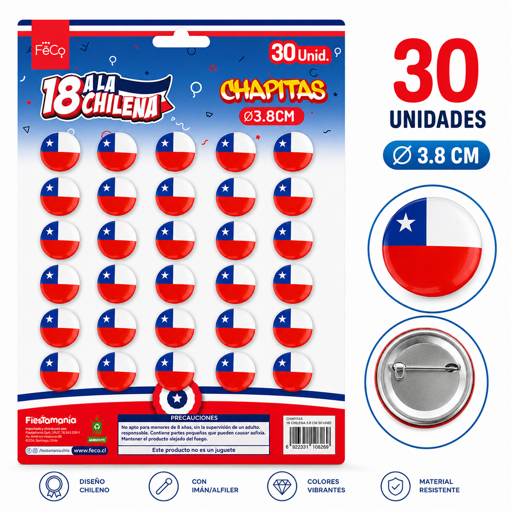 Chapita Chilena 30 Unidades