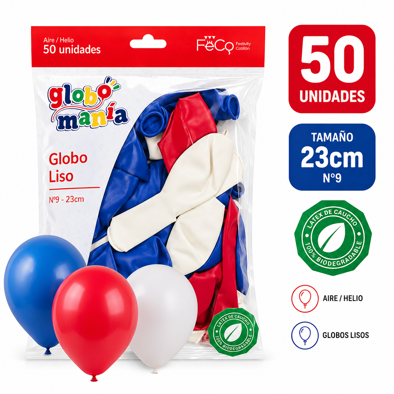 Globo Tricolor Liso 50 Unidades
