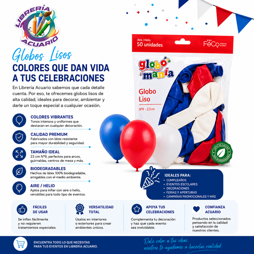 Globo Tricolor Liso 50 Unidades