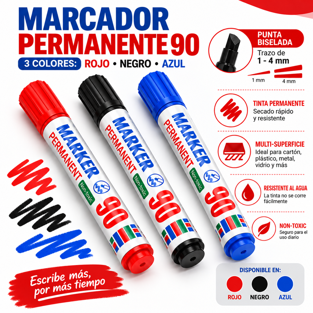 Marcador Permanente Punta Biselada 90 XUni