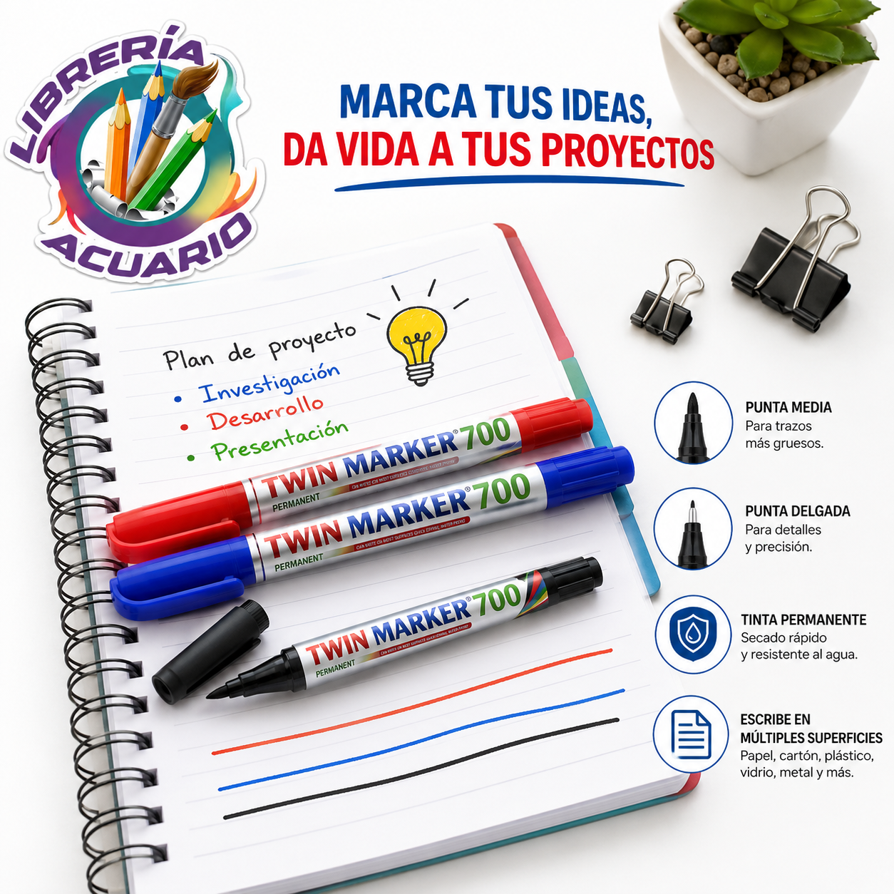 Marcador Permanente Doble Punta x12 Unidades