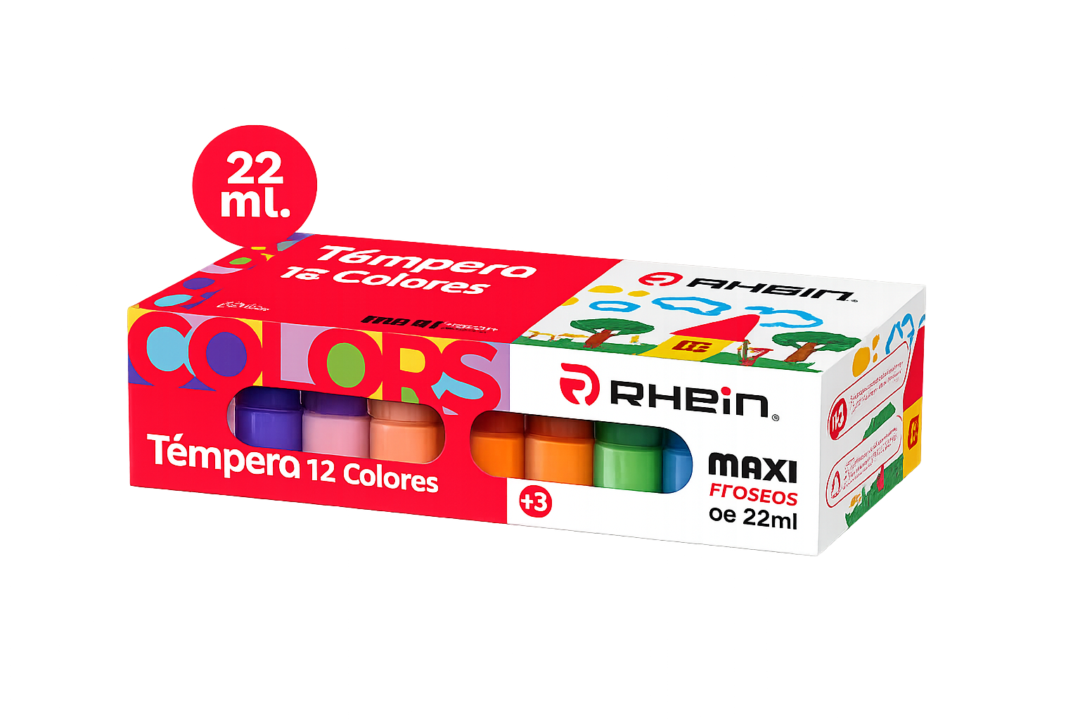Tempera Formato Xl 22ml 12colores Lavables Rhein