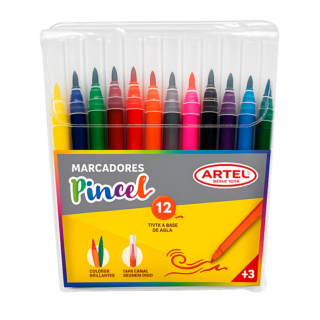 Marcador Punta Pincel 12 Colores Artel