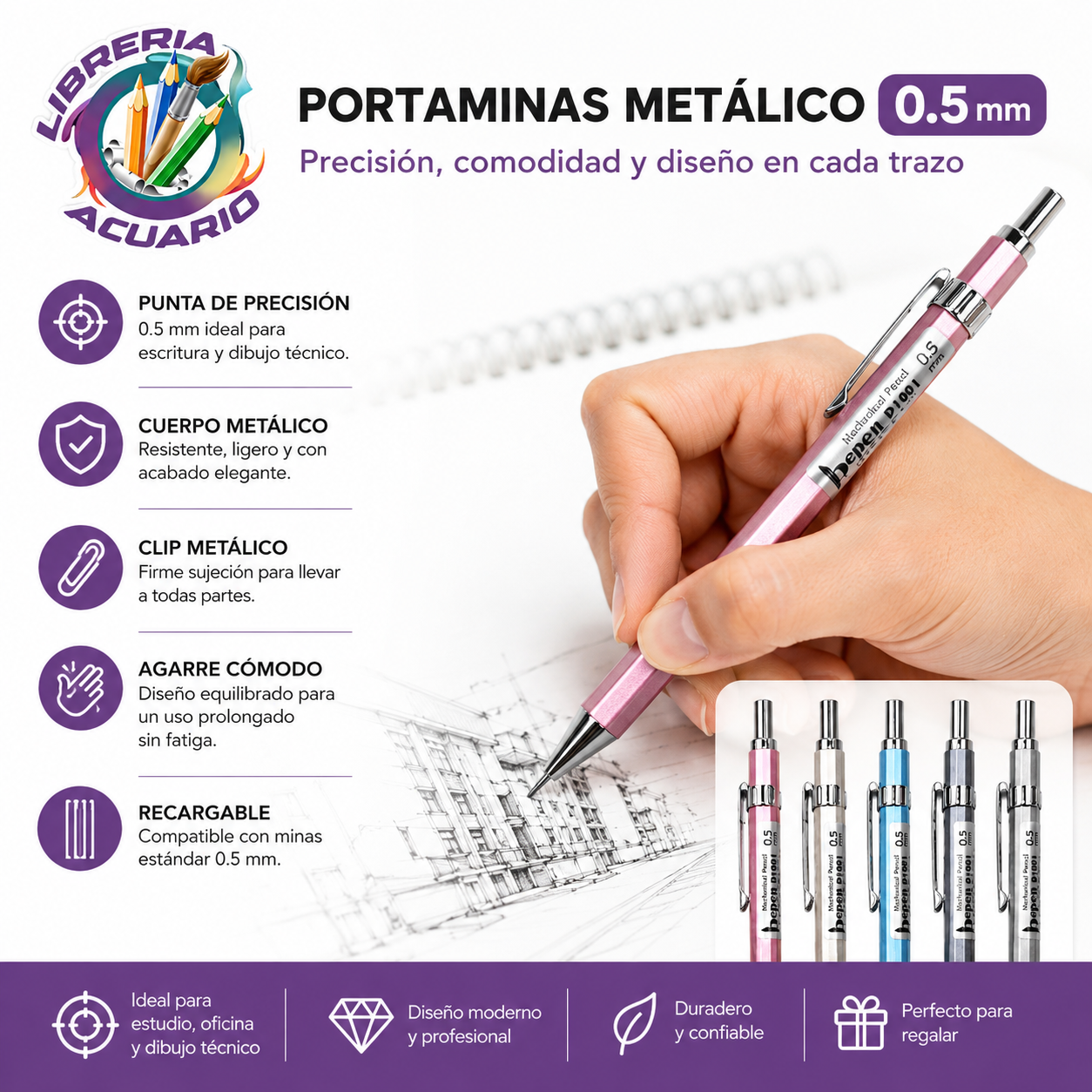 Portamina 0.5 Metalico 36 unidades