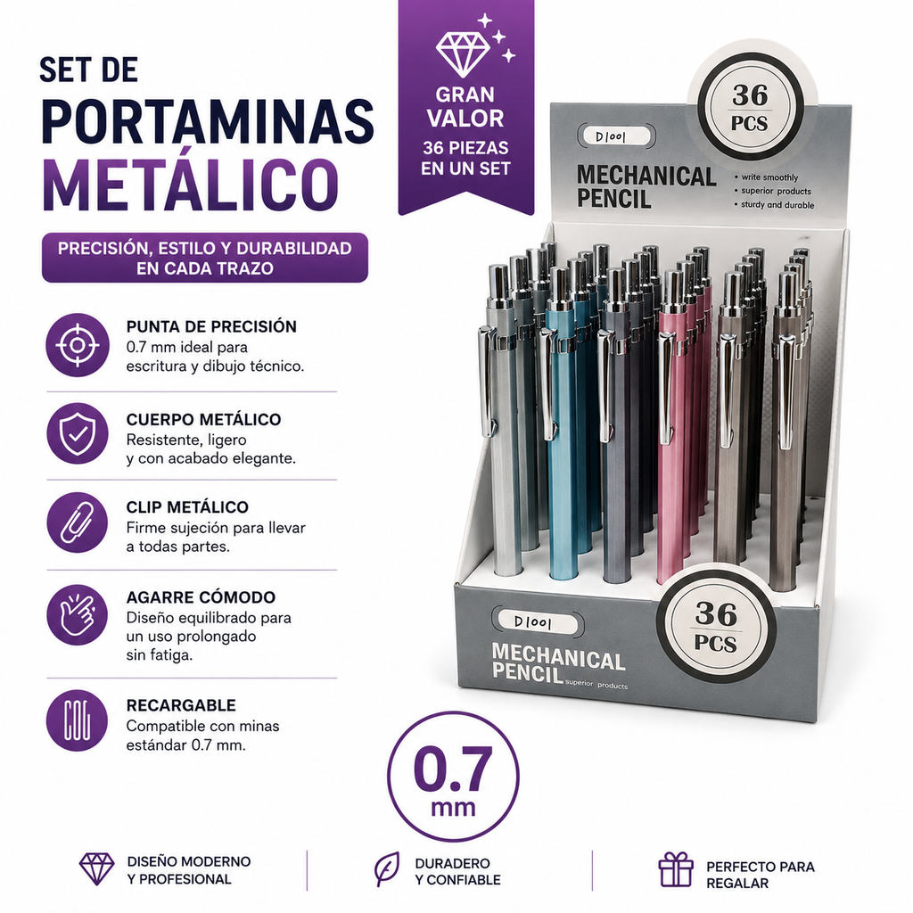 Portamina 0.7 Metalico 36 unidades