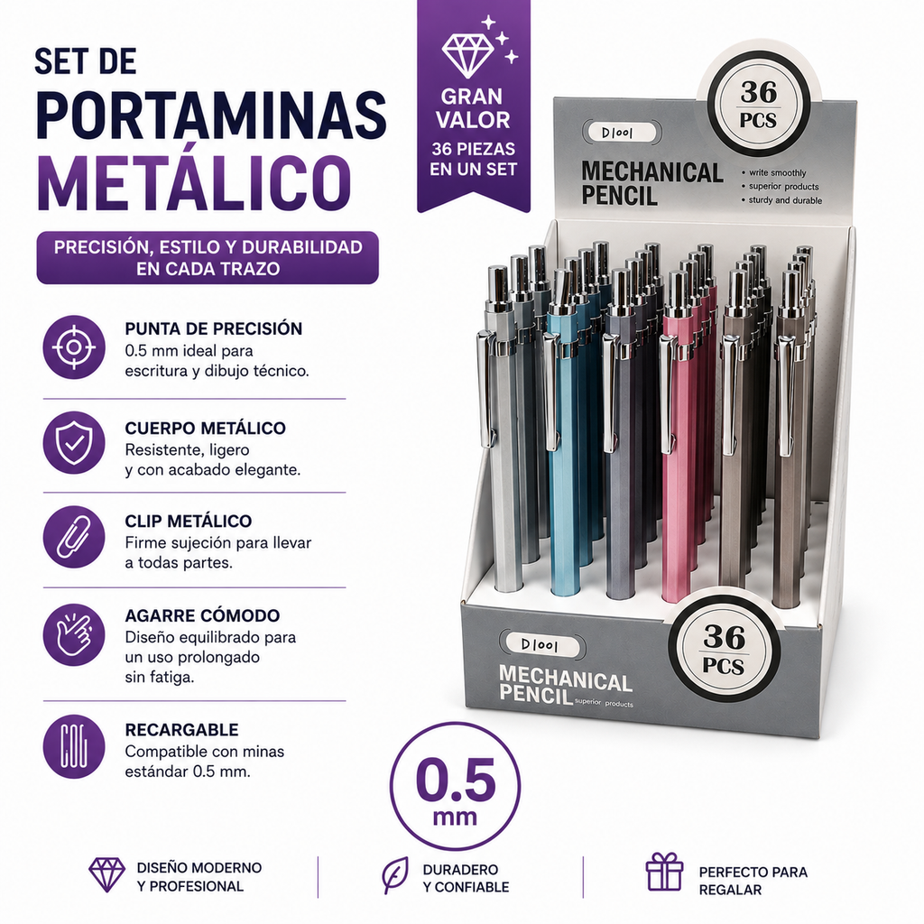 Portamina 0.5 Metalico 36 unidades